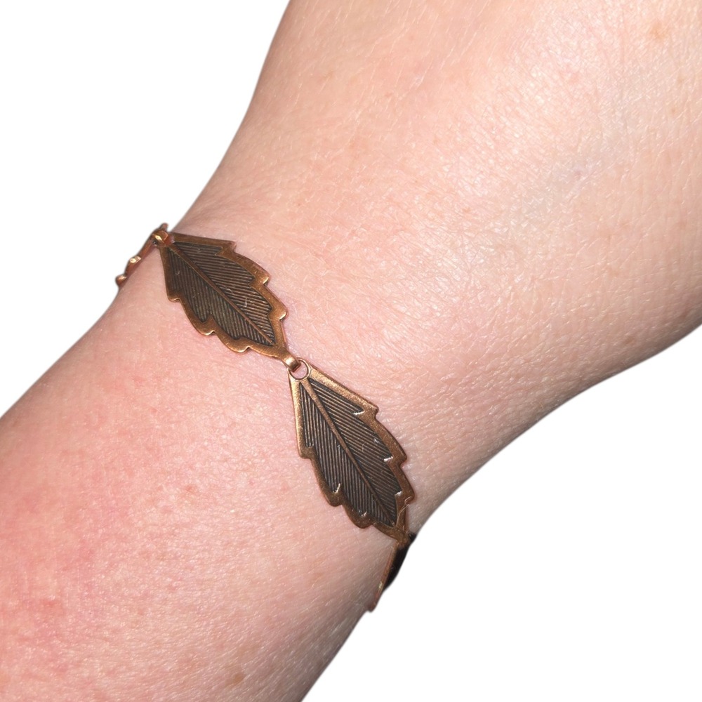 Sunrise Copper NOS Leaf Link Bracelet 8 Inch Copper‎ Botanical Hook Clasp NWT